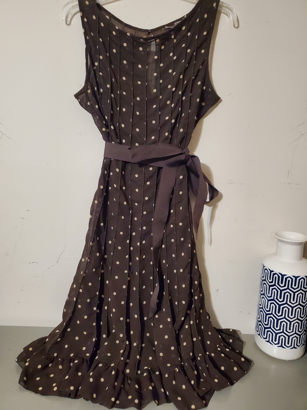 Sandra Darren Brown Polka Dot Midi Dress with Cream Dots
